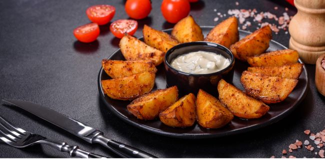 baked-potato-wedges-and-sauce